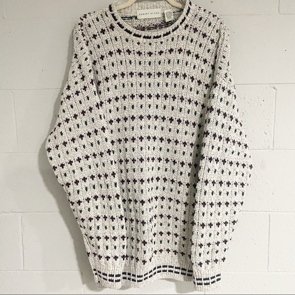 Robert Stock Men’s Houndstooth multi color grandpa oversized sweater Size XL